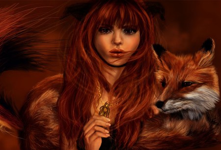 Foxy - woman, fox, companions, redhead