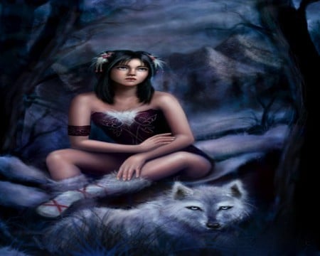 HER PROTECTOR - wolf, forest, female, protector