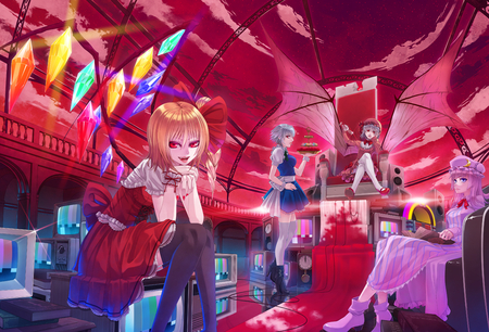 flandre scarlet - crystal, red, flandre  scrlet, beautiful, anime