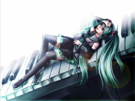 Hatsune Miku - piano, miku, teal, vocaloid