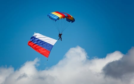 Up In The Sky - clouds, sports, beautiful, skydiving, parachute, colors, colorful, nature, sky, flag