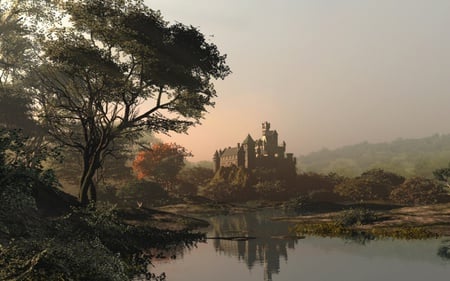 english castle - lakes, castle, nature, english