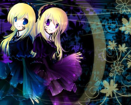 Anime girls - purple, anime girls, blue, cute, black, blonde