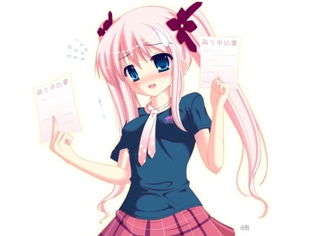 It's not good - blushing, pink hair, anime girl, cute, school girl