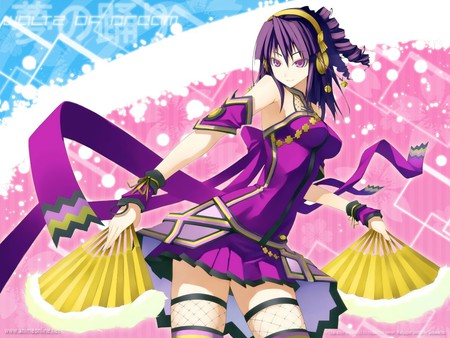 Anime girl - beauty, fan, sexy, hot, beautifull, anime girl, japanese, purple, pink, blue, fans, fishnets, cute