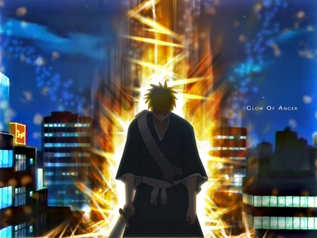 growing powers - bleach, ichigo, anime, shine, power, gold