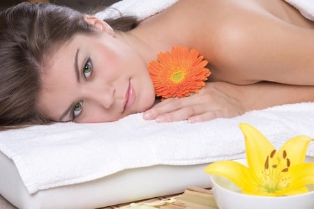 spa - nice, woman, body, fragrance, girl, pleasant, face, quiet, cool, massage, beautiful, spa, flowers, flower, relax