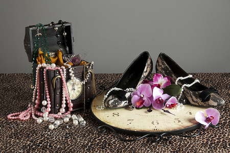 Fashion still life - shoes, jewelry, fashion, still life