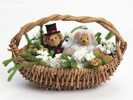 Sweet wedding - bear, basket, wedding, toy, doll