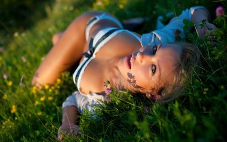 the-sensuality-of-summer - female, girl, blonde, grass, nature, bikinihot, green, woman, model, field, sexy