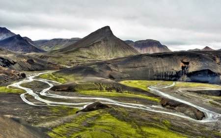 Creation  Knows no Boundaries - nature, alluvial, clouds, overcast, stream, mountains