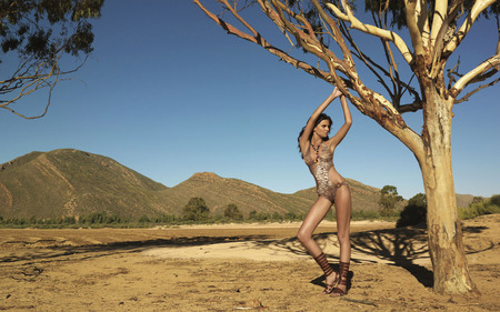 Walking the Wilds of Africa - striking, people, nature, beautiful, model, tree, bathing, suit