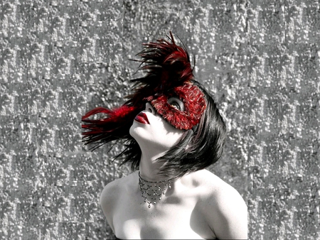 RED MASKED BEAUTY - mask, red, woman, beautiful