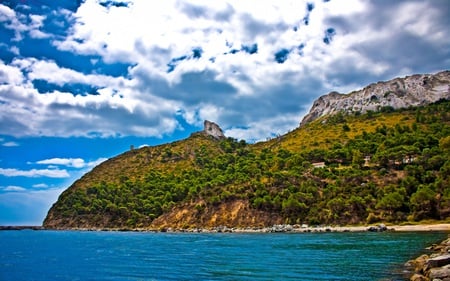 Sella del Diavolo - beaches, sky, ocean, mountain, nature, village, blue, beautiful, clouds, hdr, rocky