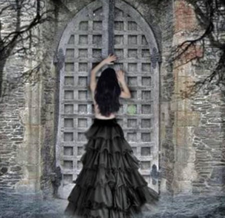 Open the door - black, girl, fantasy, door