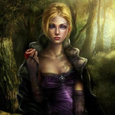 Purple Gaze - apple, purple, forest, gaze, woman, eyes