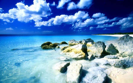 Blue Dream - clouds, nature, blue, beach, beautiful, ocean, dream, rocks