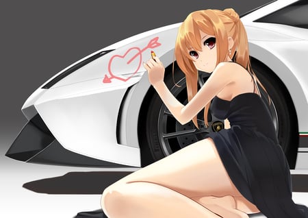 girl - girl, anime, white, car