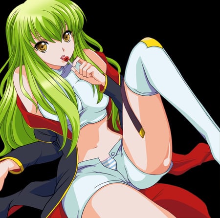 CC eating lolie pop - green hair, cc, candy, code geass