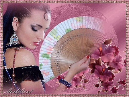 oriental - beauty, fan, pink, orchid, oriental