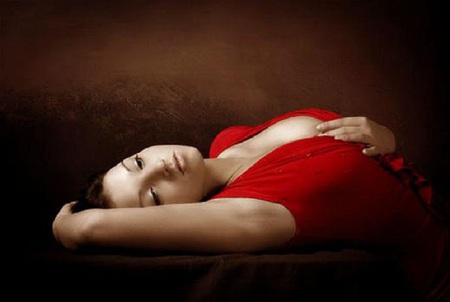 Thinking Of You - fantasy, thoughtful, red, girl, beauty