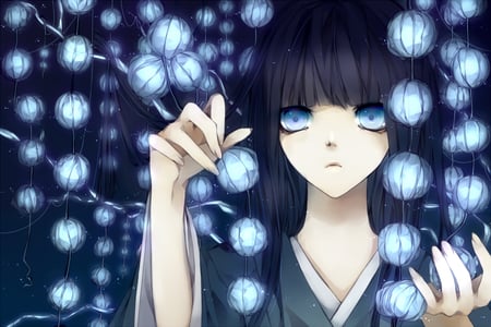 Evanescent - anime, aoshiki, night, long hair, blue eyes