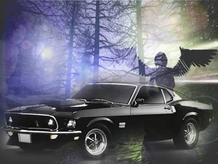 the wing of my soul - black, car, mustang, wing