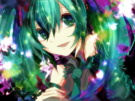 Hatsune Miku - beauty, hatsune miku, headset, blue eyes, twintail, colorful, hatsune, vocaloids, blue hair, pretty, headphones, vocaloid, beautiful, anime, miku, cute