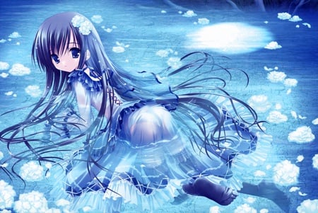 loli girl - blue, water, cute, bubbles, lolita