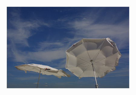 Flying umbrellas - pretty, air, flying, photo, cool, fine art photography, two, nice, sky, umbrellas