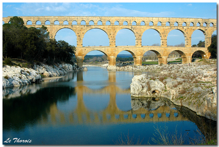 Languedoc-Roussillon France - tourissm, scenic, landscape, trees, water, rocks, architecture, bridge, europe