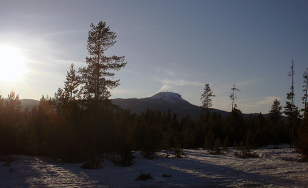 Early Morning on the Mountain - sky, fall, mountains, clouds, trees, snow, autumn