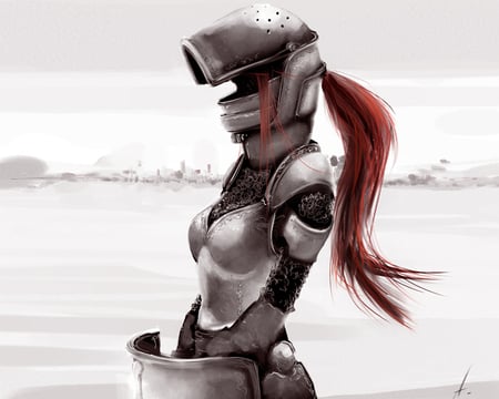 Defender - redhead, girl, armour, heroine, fantasy