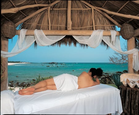 Nice View! - woman, ocean, view, table, gazebo