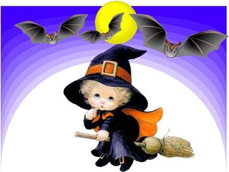 Sweet halloween wallpaper - witch, moon, fly, halloween, sweet