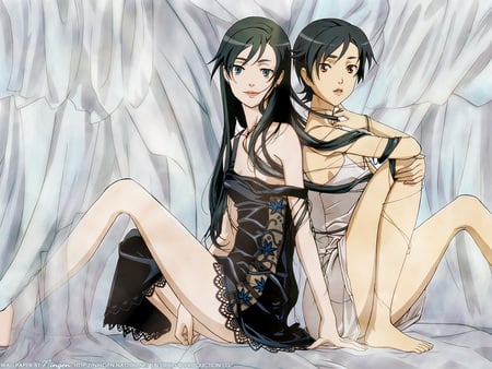 Diva & Saya - women, angel, fantasy, art, cold, anime, sisters, twin, girl, dream, blood, abstract, 3d, saya, enemy, fairy, diva