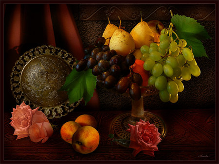 Fruit and Rose - nice, art, photography, still life, rose, fruit