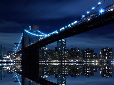 Blue night - landscape, river, night, city, bridges, lights