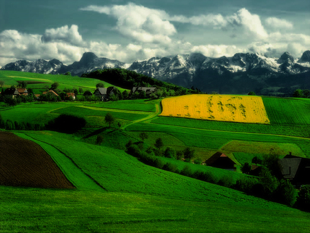 Luna Dark 4 - green, field, dark, clouds