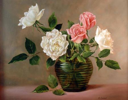 Roses - roses, leaves, flowers, nsture, vase