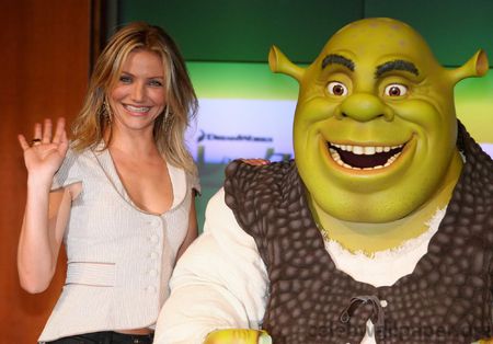 Cameron Diaz and Shrek - female, voice, cute, actress, blue eyes