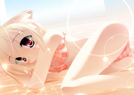 cat girl 1 - white, cute, blond hair, cat ears, underwear