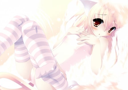 cat girl 2 - cute, tail, white hair, cat ears, underwear