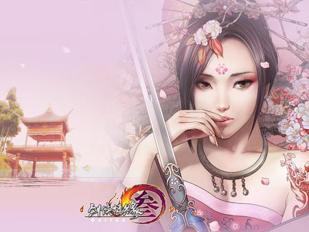 PINK BEAUTY - women, abstract, anime, girl, chinese, sword, angel, pink, dream, fantasy, fairy, 3d, art, castle