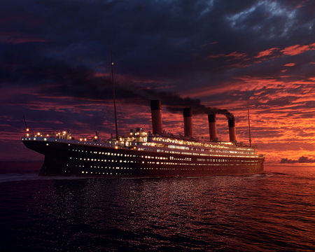 Ships_Titanic - sky, beach, boats, sunsets, ships, water, titanic