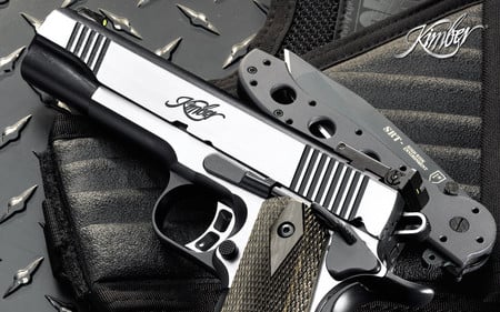 Gun and an army knife - gun, technology, black, knife, other