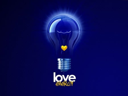 Energy Of Love - heart, yellow, blue, energy, light bulb, love, light