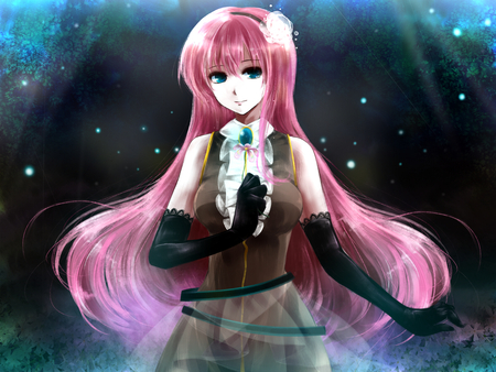 Megurine Luka - pretty, anime, vocaloid, blue, dress, pink, luka, nice, pink hair, blue eyes, beautiful, megurine, beauty, cool, flower, awesome, megurine luka, cute, vocaloids