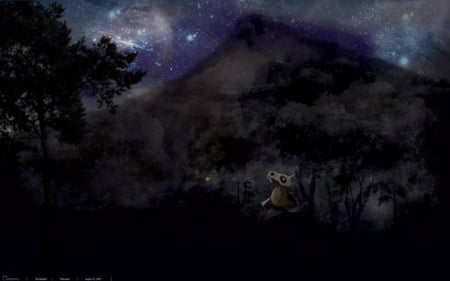 Cubone - pokemon, stars, mountain, cubone, night, anime