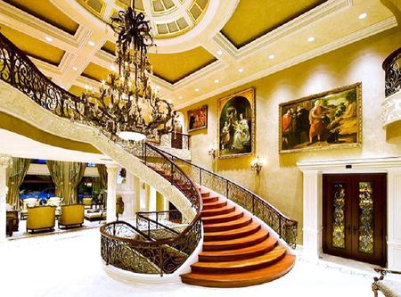 Luxury - chandeliers, luxury, staircase, fireplace, design, paintings, dining area